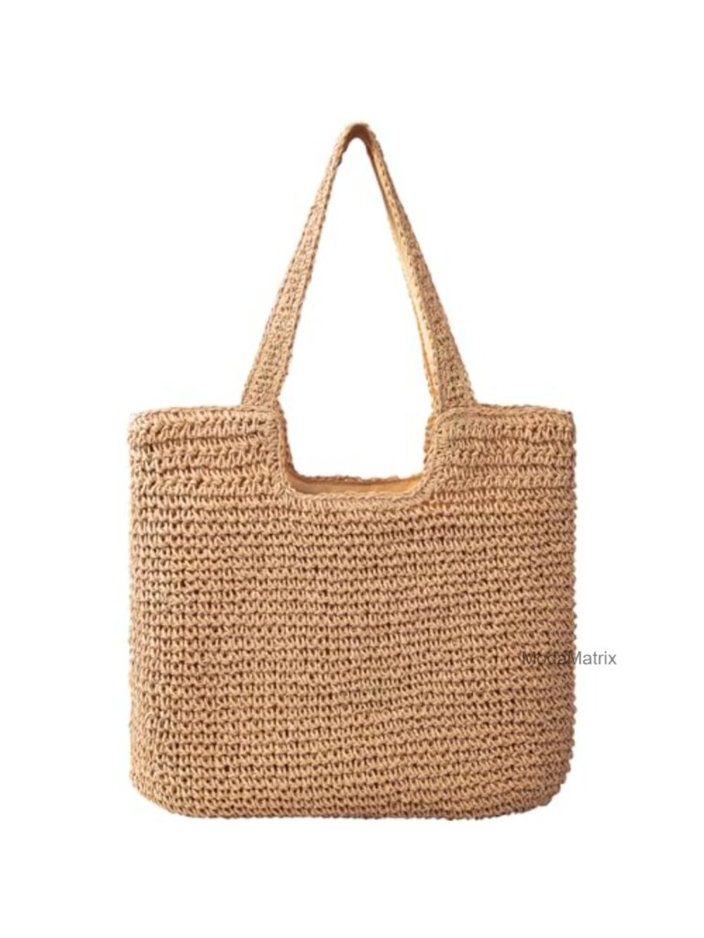 Straw Woven Beach Tote Bag with Zipper Shoulder Handbag